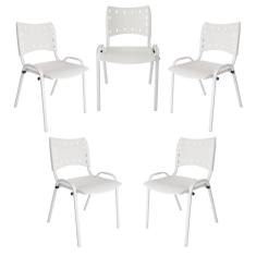 Kit 5 Cadeiras Iso Para Escola Escritório Comércio Branca Base Branca