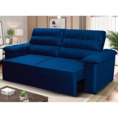 Sofá Retrátil Reclinável 3 lugares com molas 2,00m Quantum Suede Velut Azul - King House