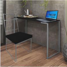 Kit Escritório Stark Cadeira e Mesa Industrial Ferro Cinza Tampo mdf Freijó Sintético Preto - Ahz Móveis