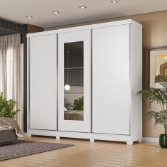 Guarda-Roupa Casal Kappesberg 3 Portas Reversíveis de Correr 3 Espelhos 4 Gavetas Branco