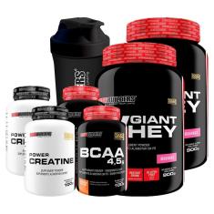 KIT -2x Whey Protein Giant Whey 900g +2x Creatina 100g +2x BCAA 4,5 100g +Coqueteleira -BB-Unissex
