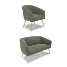 Sofá Namoradeira e Poltrona Pé Palito Natural Stella Bouclê Verde Pist