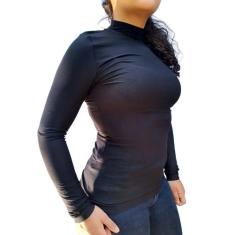 Camiseta Chacharrel Gola Alta 4cm Feminina Manga Longa, p, Preto