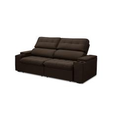 Sofá Retrátil E Reclinável 3 Lugares 230cm Zoho Porta Copos No Braço Veludo Marrom G22 - Gran Belo