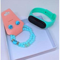 Kit Relógio Infantil Digital Bracelete Prova Agua + Conjunto Pulseiras