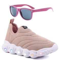 Tenis Infantil De Led Calce Facil Elastico Meninas Feminino + Oculos-Feminino