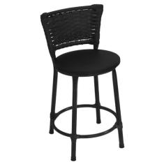 Banqueta Baixa Preta com Encosto Junco Preto Assento Preto - Fortmix