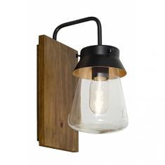 Arandela Rustica Madeira Metal Preto Vidro Memories 2847