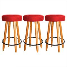 Kit 3 Banqueta Baixa Industrial Madeira 60cm Cozinha Assento - Lemape,