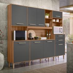 Armário De Cozinha 8 Portas e 2 Gavetas Hortelã Ipe/Cinza