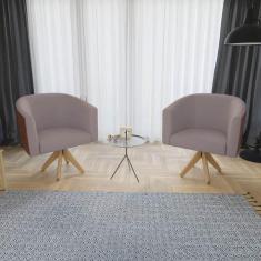 Kit 02 Poltronas Base Giratória De Madeira Nozes Rosê