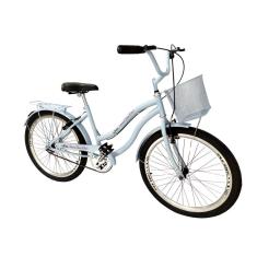 Bicicleta feminina aro 24 retrô cestinha sem marchas azulbb