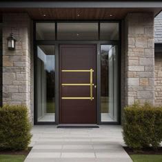 Porta de Aluminio Lambril 210x90cm com Puxador Super Evolution Brimak Marrom Corten Dourado