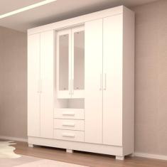 Guarda Roupa Casal 6 Portas 3 Gavetas Capelinha com Espelho 100% Mdf Débora Acp Móveis Branco