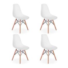 Conjunto 4 Cadeiras Charles Eames Eiffel Wood Base Madeira - Branca - 