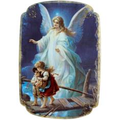 Quadro Mesa Natal Colecionável Anjo Da Guarda Crianças 20cm