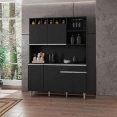 Armário Para Cozinha Ambiente Kit Alice Preto Fosco - Ajl - AJL MÓVEIS