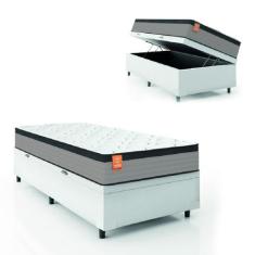 Cama Box Baú Colchão Solteiro Molas Ensacadas Real 88x188x68cm Linho B