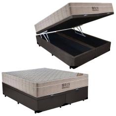 Cama Box Baú Casal Sintético Bipartido + Colchão Ortobom Airtech Molas Ensacadas 65x138x188 Marrom