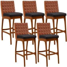Kit 05 Banquetas Altas Cozinha Sala Jantar Fixa Mila L02 material sint