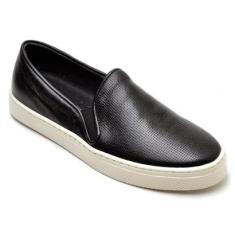 Tênis Slip On Casual Em Couro Sola Macia Feminino Costura Aparente-Feminino