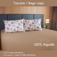 Jogo Lençol Cama Casal 100% Algodão 3 Peças 200 Fios Malha