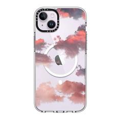 CASETiFY Capa transparente para iPhone 14 Plus [não amarela/2 m. Proteção contra quedas de grau militar/Magsafe] - Nuvens (vermelha) - Transparente