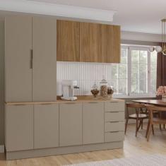 Cozinha Modulada 4 Peças com Tampo com Rodapé 2 Aéreos e 2 Balcões Ipanema CabeCasa MadeiraMadeira Fendi Trama/Acácia