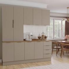 Cozinha Modulada 4 Peças com Tampo com Rodapé 2 Aéreos e 2 Balcões Ipanema CabeCasa MadeiraMadeira Fendi Trama