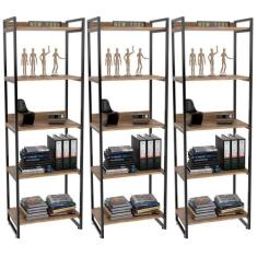 Kit 03 Estantes com 5 Prateleiras Escritório Estilo Industrial Form 18