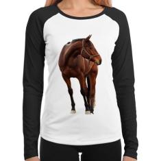Baby Look Raglan Cavalo Andaluz Manga Longa - Foca na Moda, Branco, Pr