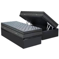 Cama Box Baú Solteiro: Colchão Molas Bonnel Ortobom Hotelaria Nanolastic Orthotel Luxo + Base Crc Suede Gray(88x188)