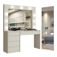 Conjunto Penteadeira Camarim 184x136cm Anne e Espelho Retangular 180cm