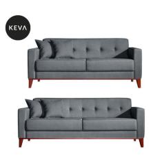 Conjunto de Sofá 2 e 3 Lugares Kivik Poliéster Botonê Cinza - Keva