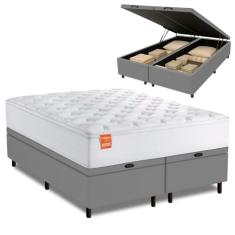 Cama Box Baú Colchão Casal Queen Molas Ensacadas Real 158x198x68cm Branco/Cinza Inducol - Suporta até 130kg por Pessoa