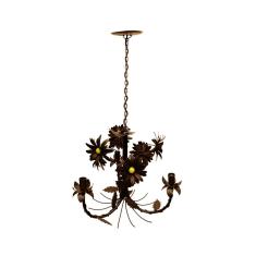Lustre Artesanal com Flores para Varanda de Ferro Rustico 03 Bocas