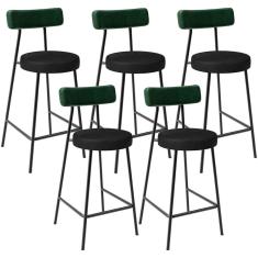Kit 05 Banquetas Baixa Bar Cozinha Sala De Jantar Milão L02 Facto Verde Musgo Preto - Lyam Decor