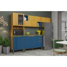Cozinha Completa 4 Peças 10 Portas - Anne-Cinamomo/Azul - CHF Móveis