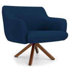 Poltrona Decorativa Giratória Base Giromad Madeira Jade B-304 Veludo Azul Marinho - Domi