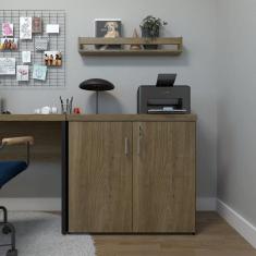 Armário Baixo com 2 Portas para Escritório / Home Office Preto/Carvalho Mel