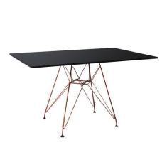 Mesa Eiffel Retangular 120x75 Tampo de Madeira Preto com Base de Ferro