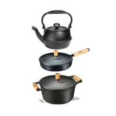 Jogo Caçarola, Frigideira e Chaleira Ferro Fundido Panela Mineira