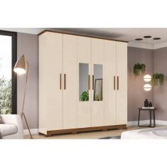 Guarda Roupa Casal 6 Portas E 3 Gavetas C- Espelho E Pés Cover Off White-nature