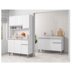 Balcão De Pia Tatiane 120 Cm E Armário Cozinha Kit Márcia Ambiente Branco Brilho - Ajl