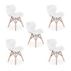 Kit 05 Cadeiras Charles Eames Eiffel Slim Wood Branca