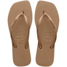 Chinelo Havaianas Slim Square Logo Metallic Feminino - Bege