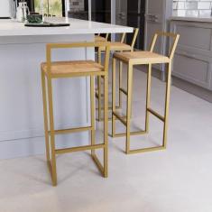 Jogo 4 Banqueta Alta Balcão Bistrô Dourada Confort Industrial Premium 