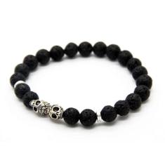 Pulseira de Pedra Lava Vulcânica Caveiras Gêmeas Prata - Mercado Mascu