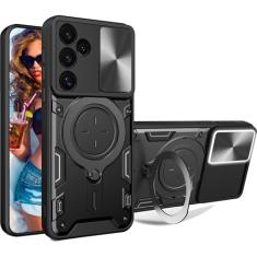 Ephoou Capa protetora para Samsung Galaxy S24 FE 5G de 6,7 polegadas com suporte de anel magnético, capa resistente à prova de choque de grau militar resistente com capa de lente de câmera deslizante