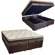 Cama Box Baú Bipartido Casal Blindado Suede + Colchão Casal Espuma Extra Firme D33 Elegance Ortopédico 64x138x188